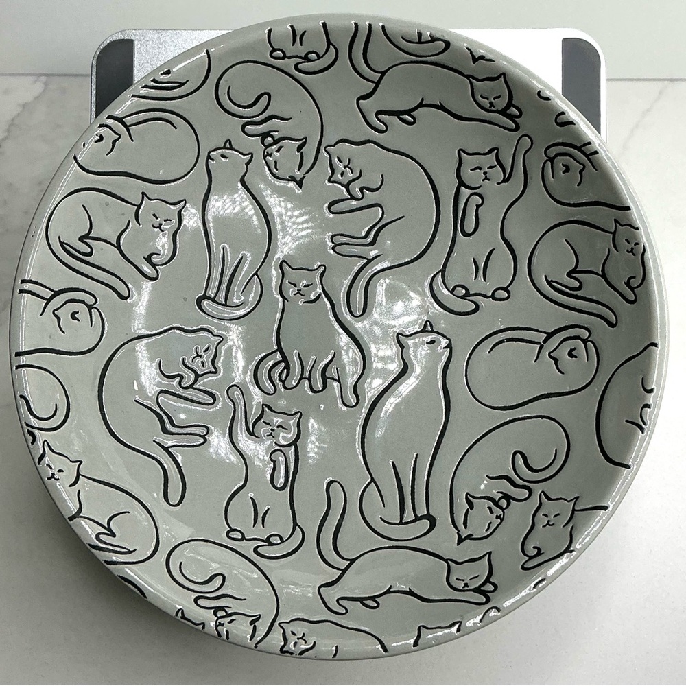 Signature Cat Pet Bowl Plate Food Dish Plate Adorable Gray 6” New